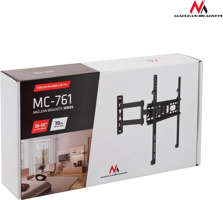 Immagine prodotto Maclean MC-761 - Supporto VESA per monitor/TV, 26-55", nero, 30 kg (Muro, 55", 30 kg)