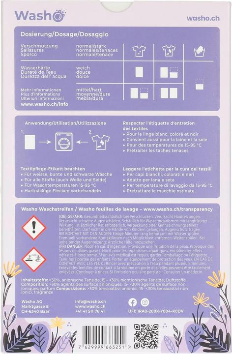 Nährwerte und Zutaten Washo Waschstreifen (60 Waschgänge, Waschtücher)