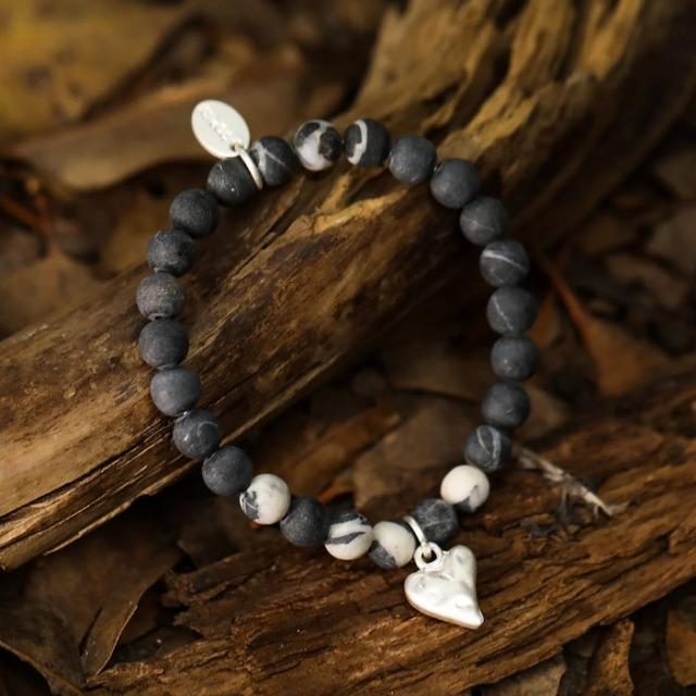 Image du produit Andreani Armband aus echtem Schwarz-Weiss Jaspis mit Herzanhänger von