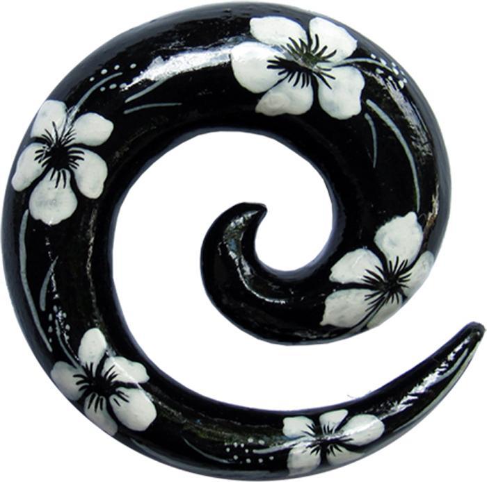Produktbild Star Piercing Dehnspirale schwarz bemalen mit Blumen aus Holz (Chirurgenstahl 316L, Organisch)