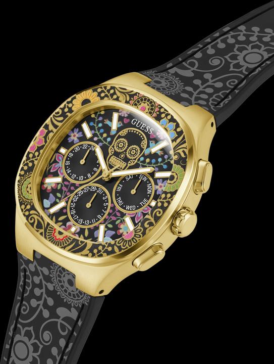 Actual product image Guess BR GLD CS W/ DIGITAL PRINTED TR / SUN BLK MF DL / BLK SILICONE STRP W/ PRINTING Wristwatch (44 mm)