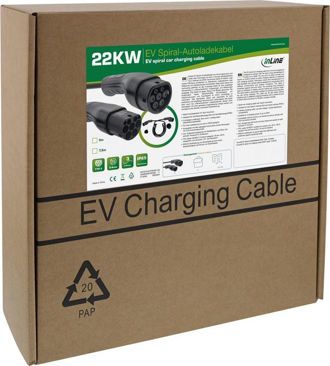 Produktbild InLine EV Spiral-Autoladekabel 22kW Typ2 (Typ 2, 22 kW, 32 A, 5 m)