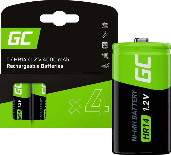 Produktbild GreenCell 4x Ni-MH Battery HR14 - Rechargeable - 1.2V - 4000mAh (4 Stk., C, 4000 mAh)