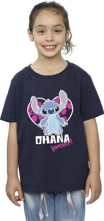 Actual product image Disney Girls Lilo And Stitch Ohana Forever Heart Cotton T-Shirt (104)