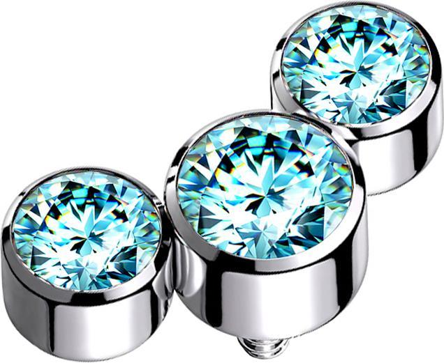 Star Piercing Dermal Anchor silber drei Kristalle aqua (ohne Messing, Chirurgenstahl 316L)