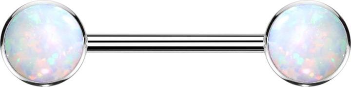 Star Piercing Threadless Barbell silber Scheibe front mit Opal weiss (ohne Messing, Titan G23)