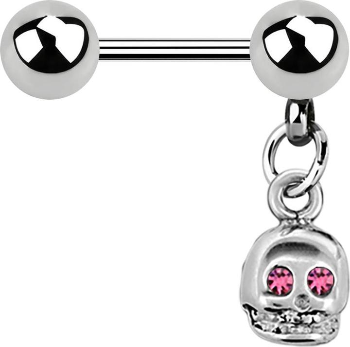 Immagine prodotto Star Piercing Micro Barbell silber mit Kugel und Anhänger Totenkopf Kristall pink (senza ottone, Acciaio chirurgico 316L)