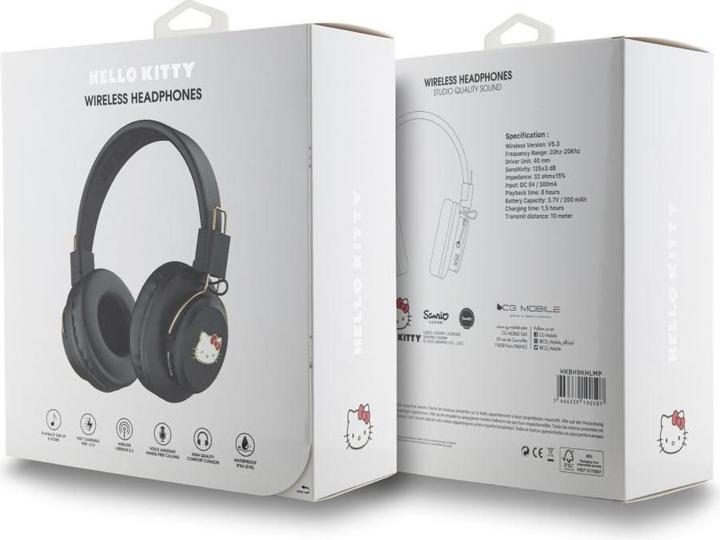 Actual product image Hello Kitty słuchawki nauszne Bluetooth HKBH9KHLMK czarne/black Metal Logo (8 h, Wireless)
