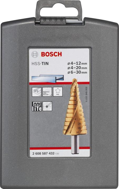 Actual product image Bosch Professional Zubehör HSS-TiN step drill set, 3 pcs., 4-12/4-20/6-30 (4-12mm, 4-20mm, 6-30mm)