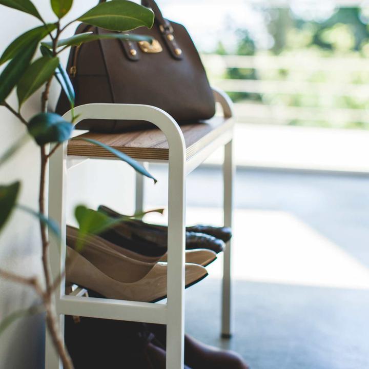 Actual product image Yamazaki shoe rack with wooden board - Tower - White (4787)