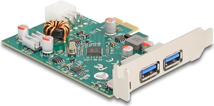 Actual product image Delock PCI Express x1 card to 1 x external USB Type-C socket PD 30 W + 2 x external USB Type-A socket US