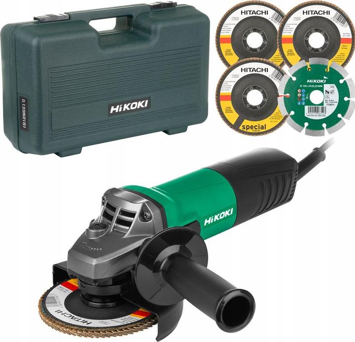 Hikoki Winkelschleifer 125 mm, 900 W, 3x T.Blatt, 1x T.Diamant, Koffer (125 mm)