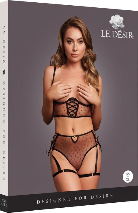 Produktbild Le Désir Two Piece Set with Underwired Open-Cup Bra and Panty with Laced Up Details - Plus Size - Black