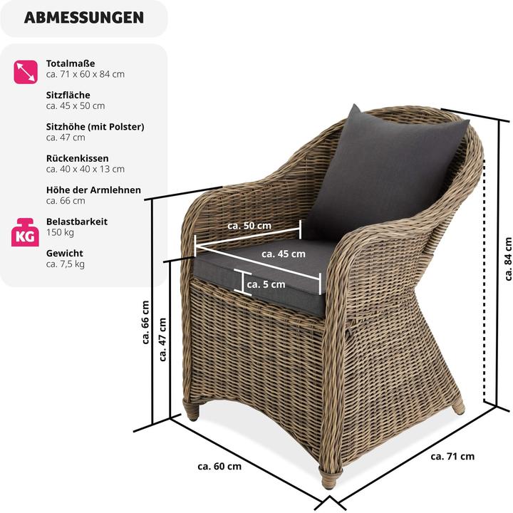 Produktbild tectake Rattansessel inkl. Sitzkissen und Rückenkissen