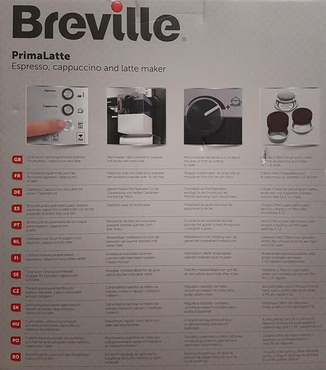 Produktbild Breville VCF045X PrimaLatte Kaffee- und Espressomaschine, für Kaffeepulver oder Pads geeignet, 15...