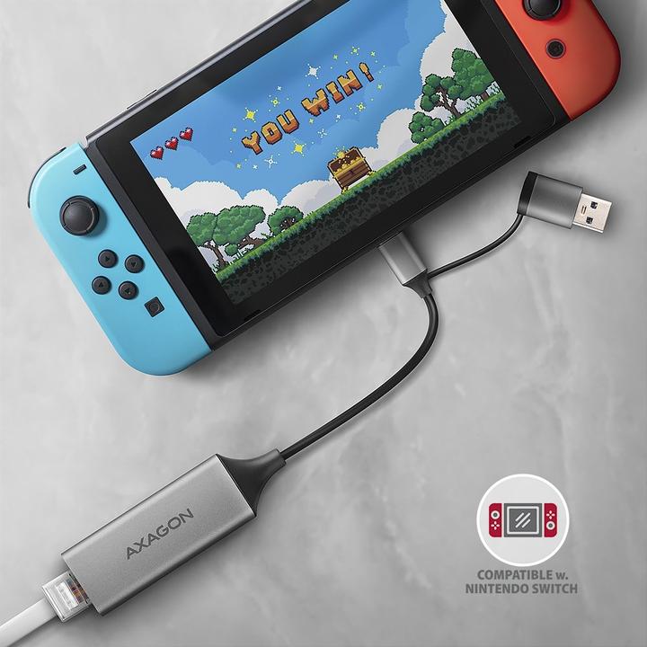 Productafbeelding Axagon ADE-TXCA, USB-C + USB-A 3.2 Gen 1 - Gigabit Ethernet s????ov?? karta, Asix AX88179, automatisch (USB-C, USB, RJ45/LAN (1x))