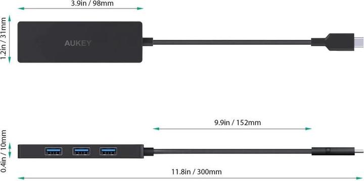 Actual product image Aukey CB-C64 Interface Hub Black Grey (USB-C, 4 Ports)
