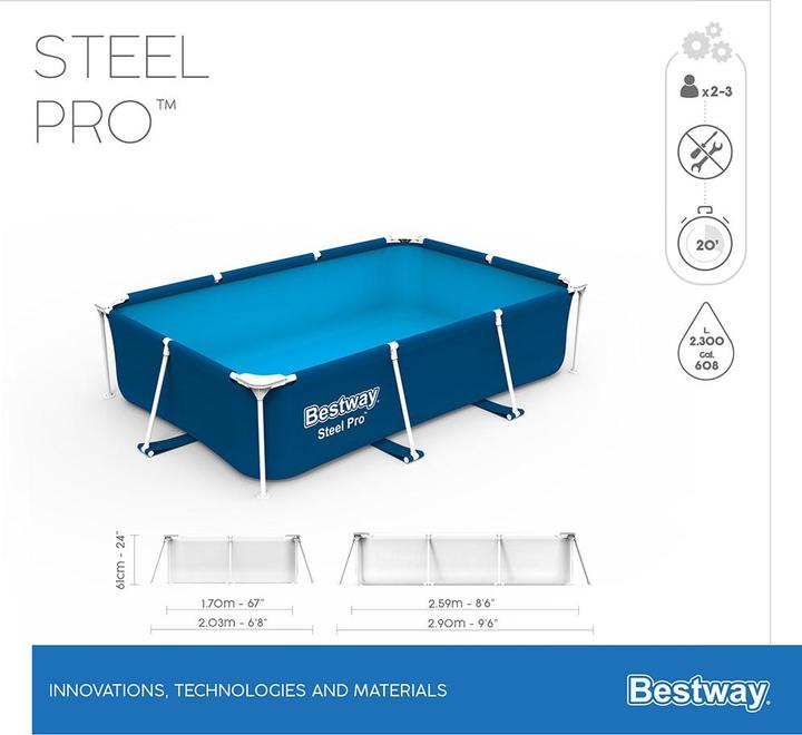 Productafbeelding Bestway Staal Pro Rect. Frame Zwembad 259x170x61cm (259 x 170 x 61 cm)