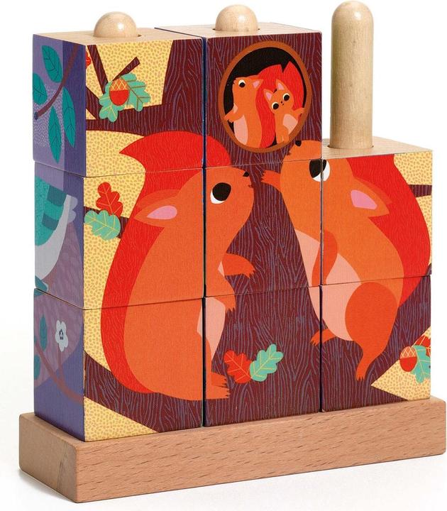 Actual product image Djeco Wooden Cube Puzzle-Up Forest (9 pieces)