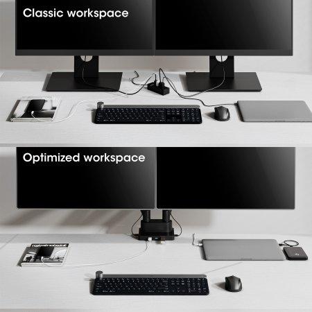 Produktbild Manhattan Aluminium-Tischhalterung mit Gasdruckfeder für zwei Monitore & 8-in-1-Dockingstation (Standfuss, 32.01")