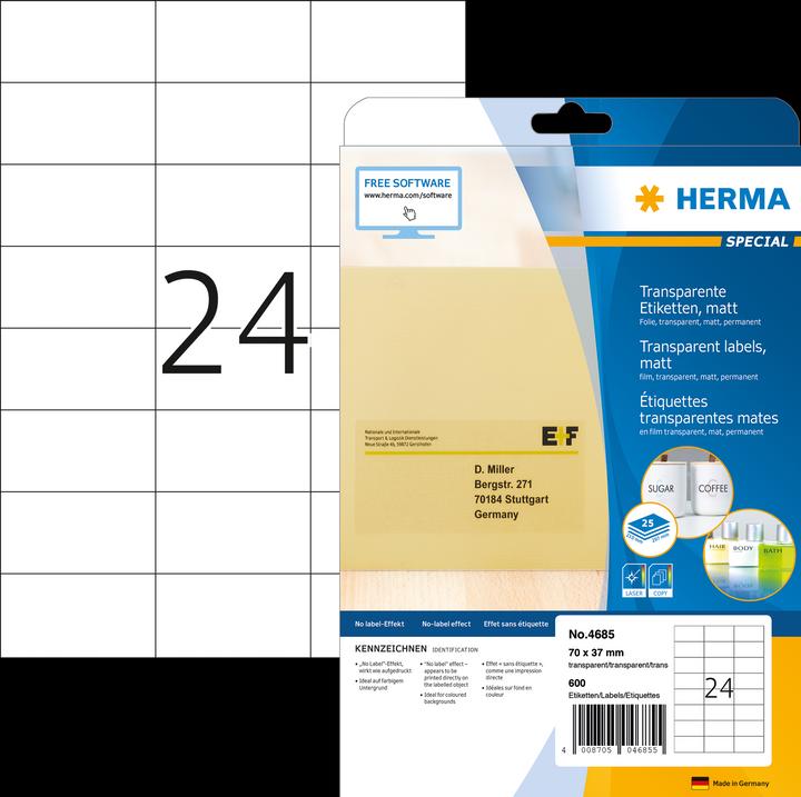 Produktbild HERMA Transparente Adressetiketten A4