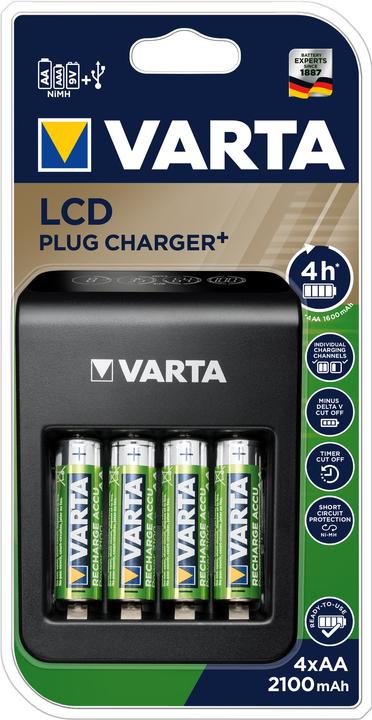 Varta LCD Plug Charger+ (1 Stk., AA, 2100 mAh, Ladegerät inkl. Akku)