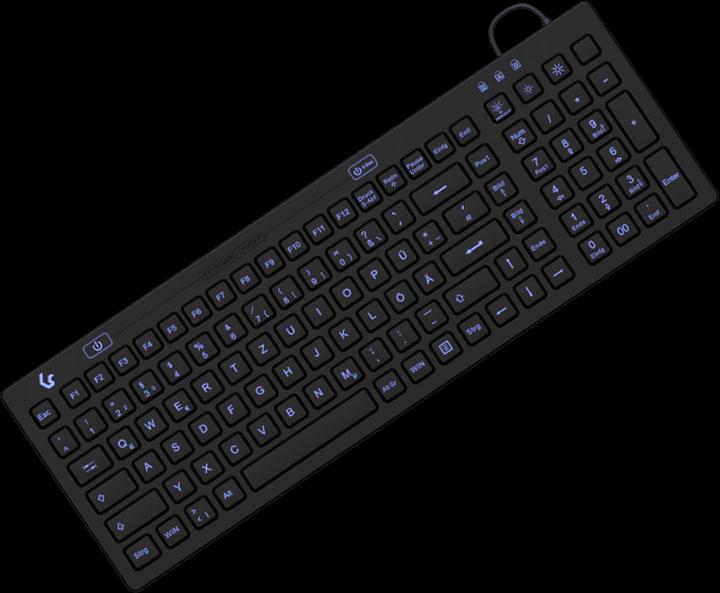 Produktbild KeySonic Industrietastatur, USB, Beleuchtet, Silikon, schwarz, Wasser und Staub geschützt IP68, DE Layout (DE, Kabelgebunden)