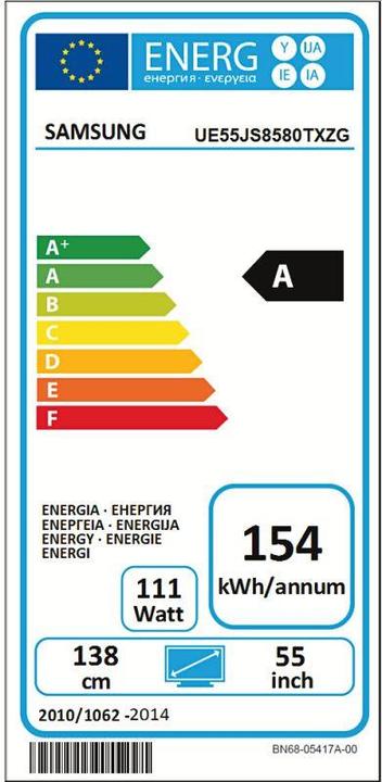 Etichetta energetica Samsung Ue55js8580 (55", 4K, 2015)