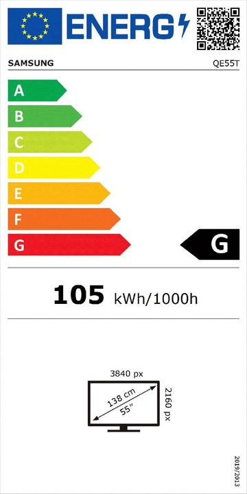 Label énergétique Samsung QE55T (3840 x 2160 pixels, 55")