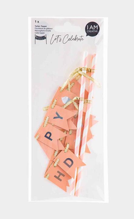 Image du produit I Am Creative Topper pour gâteau Birthday, saumon/argent, 1 pièce