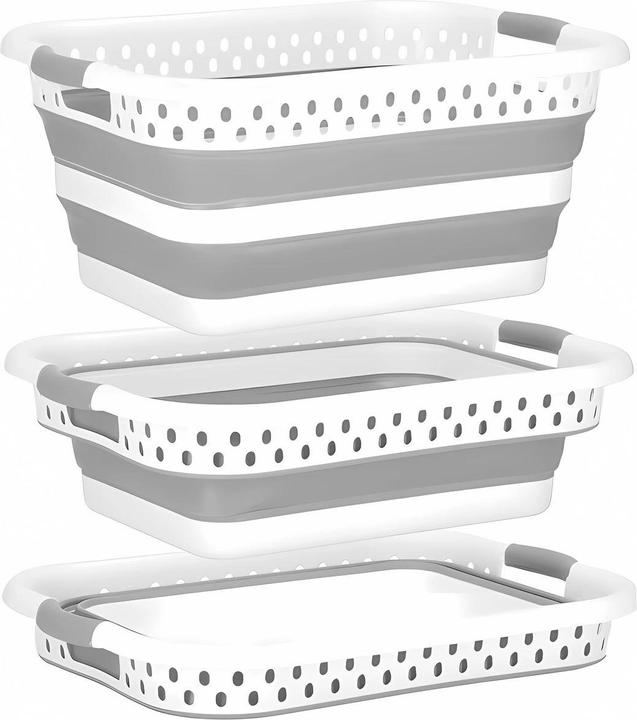 Produktbild König Design Wäschekorb Faltbar Wäschesammler Wäschebox Wäschetonne Aufbewahrungskorb Grau (36 l)