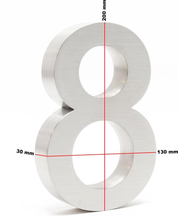 Image du produit Wiltec Plaque Numéro Maison Chiffre "8" 3D 20cm Acier inoxydable Résistant Intempéries Matériel F
