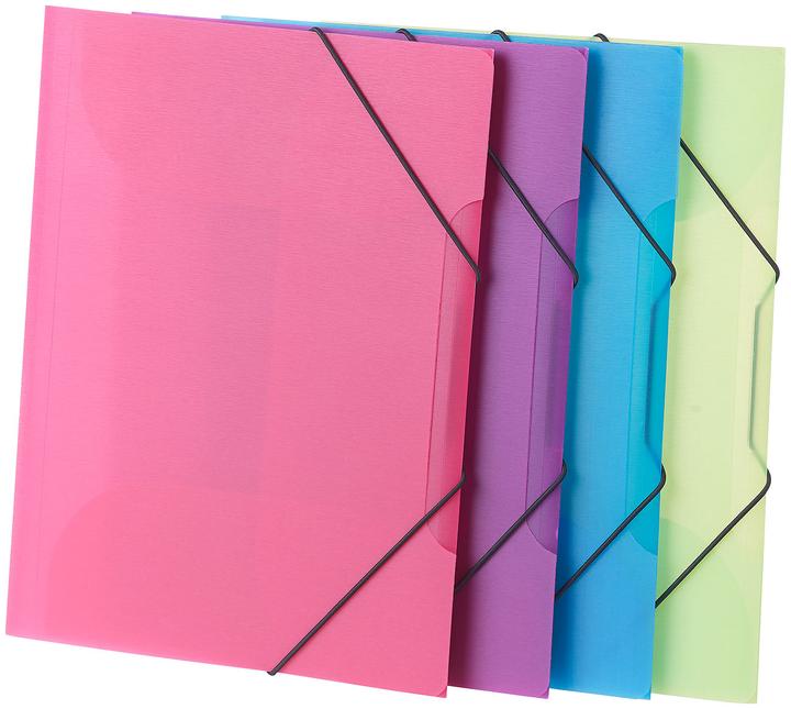 Image du produit General Office Lot de 8 chemises à rabats pour coins avec élastique, plastique, 4 couleurs (A4, 8 x)