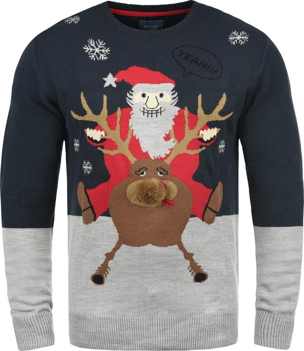 Actual product image Blend Rudolph Men's Christmas Jumper Knit Fun Pullover With Crew Neck (S)