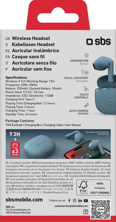 Immagine prodotto SBS Cuffie semi-ear in-ear TWS (12 h, Senza fili)