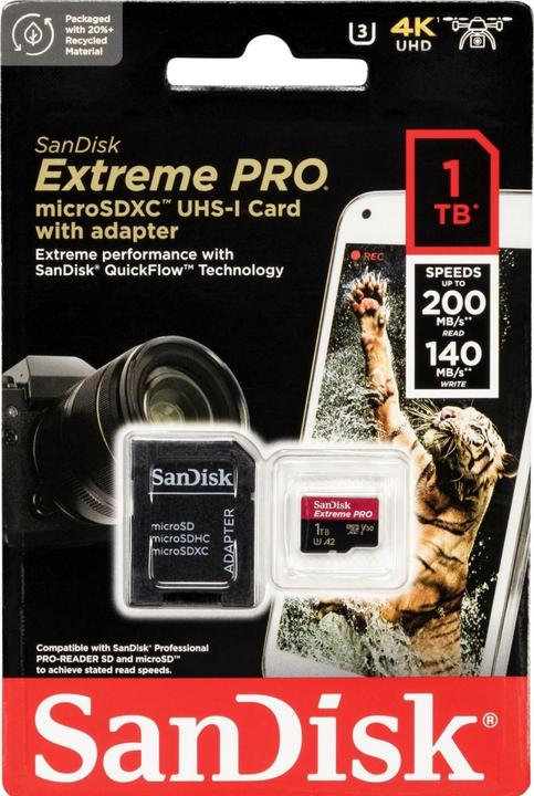 Actual product image SanDisk Extreme PRO UHS-I V30 (1000 GB, microSDXC, U3, UHS-I)