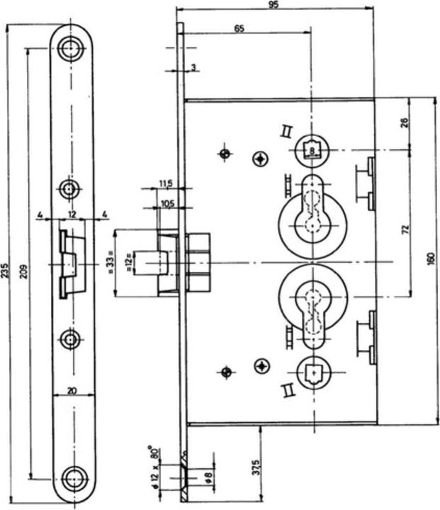 Actual product image Bever Special mortice lock for metal doors PZW 20/65/72/8 mm DIN left / right galvanised rounded (Mortise lock)