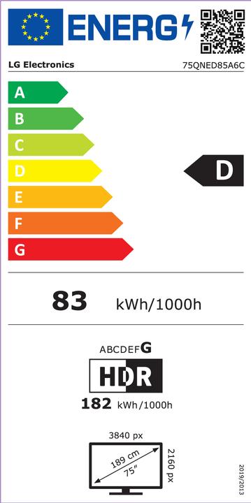Energie-Label LG 75QNED85A6C (75", QNED85, QNED, 4K, 2025)