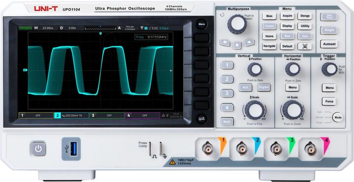 Actual product image Uni-T UPO1104 storage oscilloscope, 4 channel, 100 MHz, 2 GSa/s