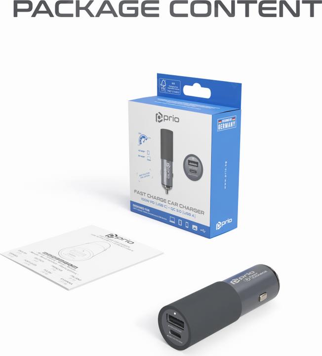 Produktbild prio Fast Charge Autoladegerät 100W PD (USB C) + 22,5W (USB A) schwarz