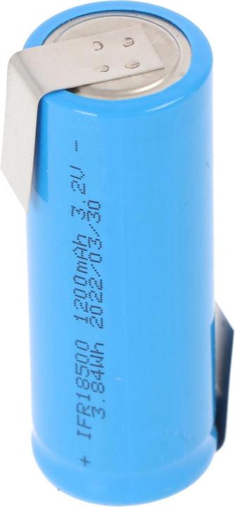 Produktbild EIZfan Akku IFR 18500 LiFePo4 Flat Top ungeschützt, Lötfahne Z (1 Stk., 1200 mAh, Ladegerät inkl. Akku)