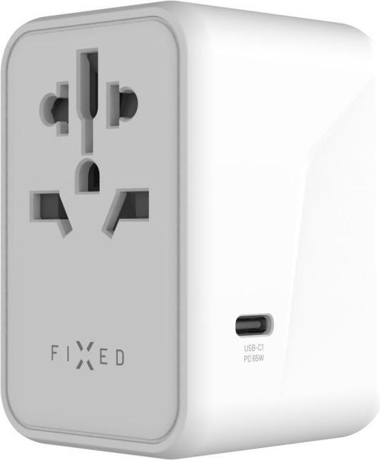 Actual product image Fixed Voyager 65 W travel adapter for EU, UK and USA/AUS, with 3xUSB-C and 2xUSB output, GaN, PD 65W, whit