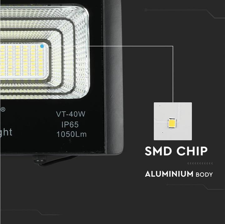 Image du produit V-TAC VT-94008 - Projecteur à LED avec panneau solaire 16 W 6000 K (16 W, 2.80 kg)