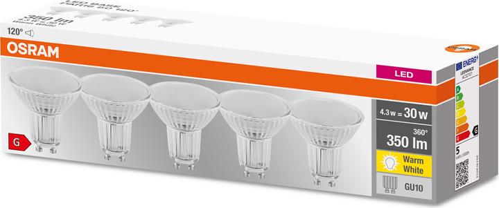 Productafbeelding Osram LED BASE PAR16 50 niet-dim 36° 4,3W/827 GU10 Box M5 (GU10, 4.30 W, 350 lm, 5 x, G)