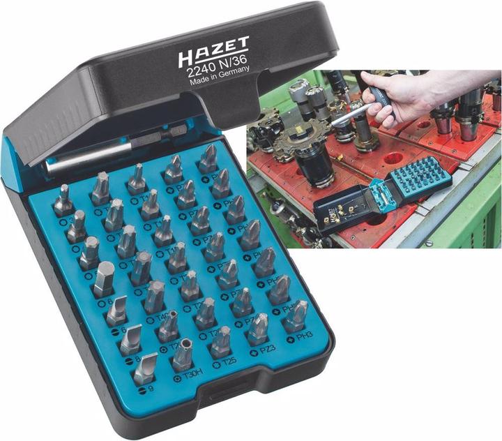 Produktbild HAZET Bit Satz 2240N/36 ∙ Sechskant6,3 (1/4 Zoll) ∙ Pozidriv Profil PZ, Kreuzschlitz Profil PH, Tam…