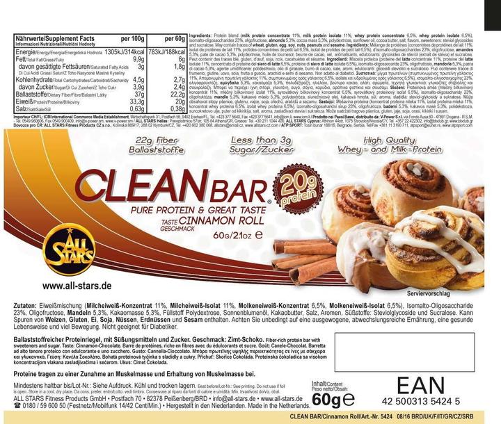 Produktbild All Stars Clean Bar (18 x 60g) (Cinnamon, 18 Stk., 1080 g)
