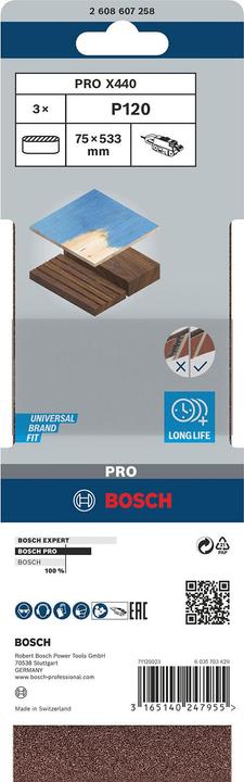 Produktbild Bosch Professional Zubehör PRO X440 Schleifband, 75 x 533 mm, G120 (120)