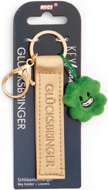 Actual product image Magni NICI Schlüsselanhänger Glücksbringer Kunstlederband mit Kleeblatt gold 10cm
