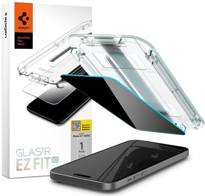 Spigen GLAStR EZ FIT Privacy HD Entworfen fur iPhone 15 Pro Premium gehartetes Glas Displayschutzfolie