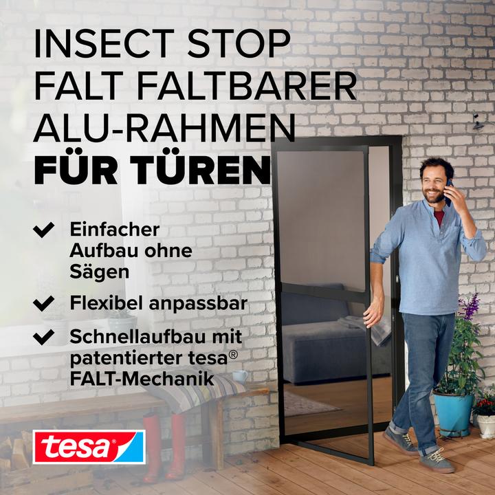 Produktbild tesa FALT Insektenschutz für Türen, grössenverstellbarer Alu-Rahmen, faltbar (100 x 220 cm)